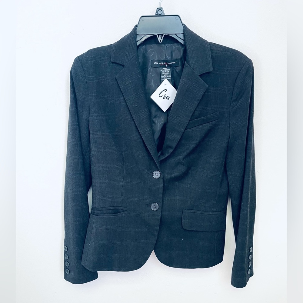 NY&Co Charcoal Gray Plaid Lined Blazer Women's Size 6 - Picture 2 of 6